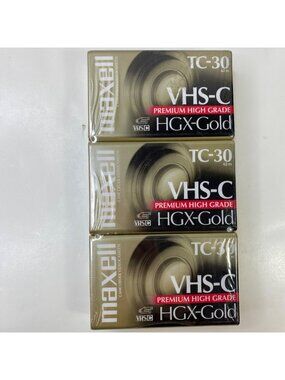 Maxell VHS-C TC-30 HGX-Gold Camcorder Tapes 30 Min (3 Pack) Premium New Sealed